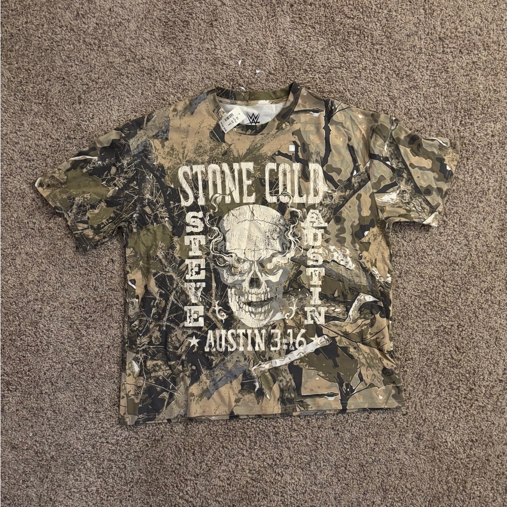 WWE Stone Cold Camo Tee - Olive and Beige